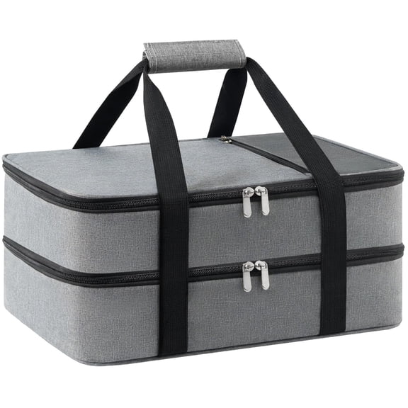 MIAOJIE Double Insulated Casserole Carrier for Hot or Cold Food,Pie Carrier Bag Lunch Tote for Potluck Parties/Picnic/Cookouts, Fits 9"x13" Baking Dish, Grey Y101