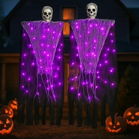 MIAOMIAOCC Halloween Decorations Outdoor, 2 Pack Hanging Light Ghost Spooky Skeletons Decor Supplies, Haunted Creepy House Halloween Flying Decoration with Yard Tree Porch Garden Party Indoor Décor