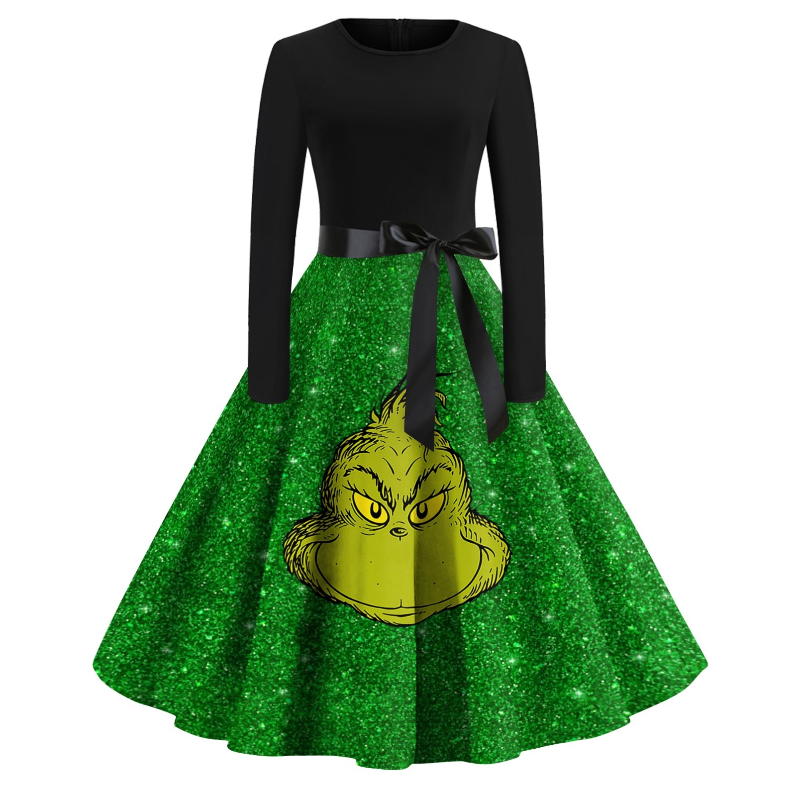 MIARAB Women Christmas Grinch Printed Dresses Plus Size Women's Crew ...