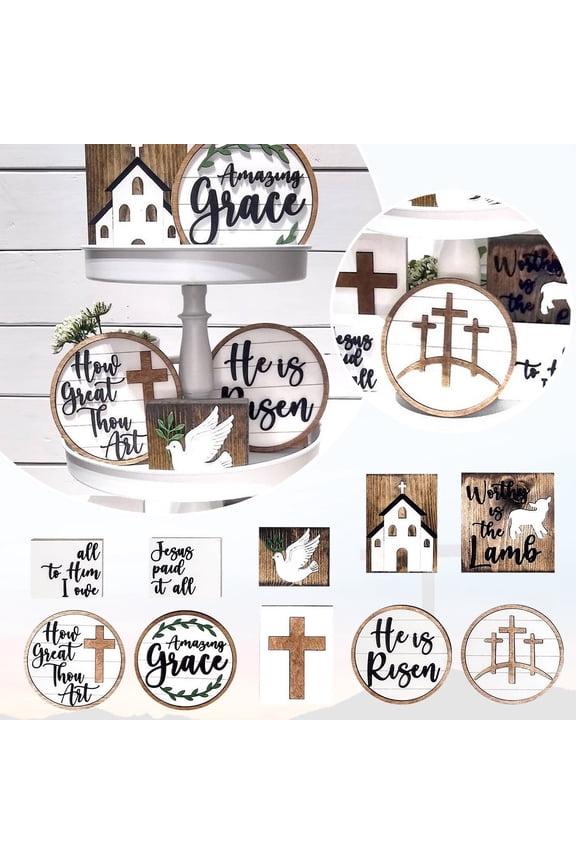 Easter Decor Trays for Decor Easter Decorations, 10Pcs Easter Gnome Tiered Tray Decor, Glitter Easter Wood Signs, Truck Full Of Eggs, Easter Bunny Gnome Plush, Spring Easter Bead Garland, B