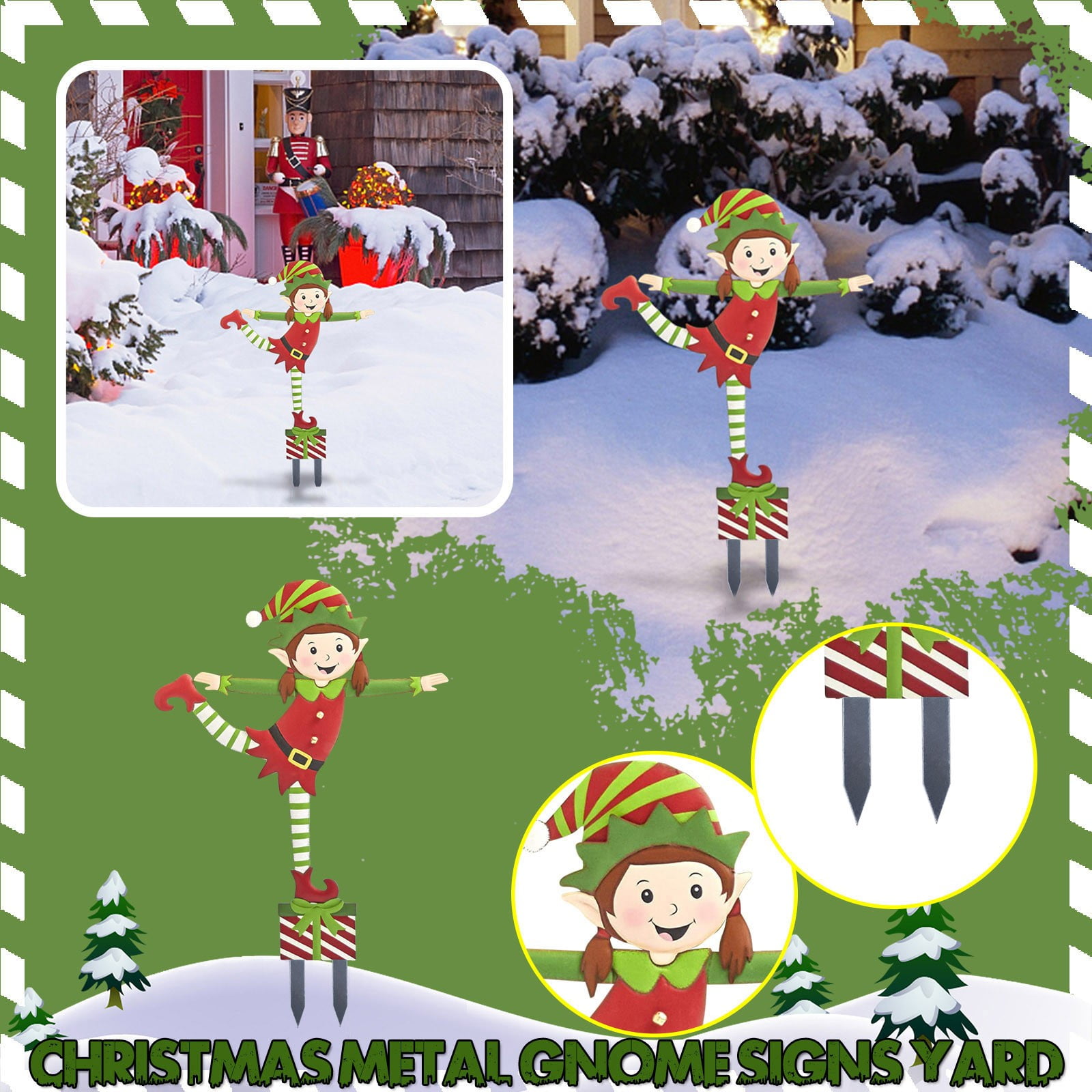 MIARHB Metal Gnome Yard Christmas Garden Stake Christmas Metal Gnome