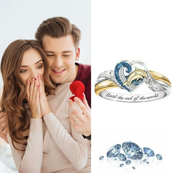 MIARHB Ring Heart-shaped Dolphin Parent-child Ring Gorgeous Holiday Jewelry Gift