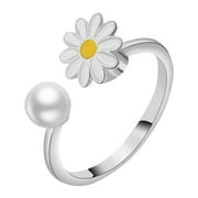 MIARHB Womens 925 Sterling Silver Adjustable Daisy Thumb Ring Pressure Rotation Anxiety Ring Women's Jewelry