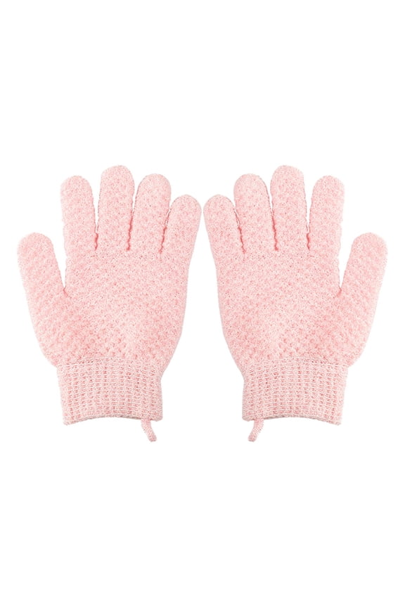 5-Finger Exfoliating Gloves, Bath Loofah Mitt for Scrubing, Dead Skin Removal, Shower and Spa Use, Reusable Pink