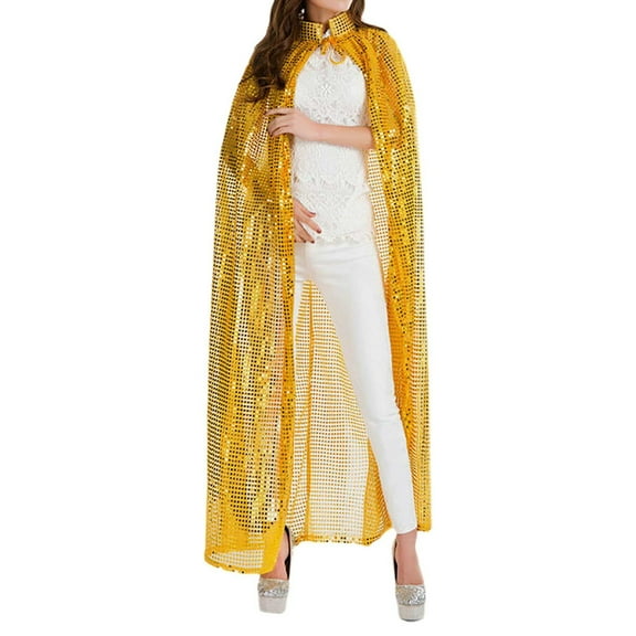 MIASHUI Adult Sequins Lace Cape Carnival Cloak Coat, Scarf for Women, Fashion Scarf for Events, Themed Scarf Gold,One Size