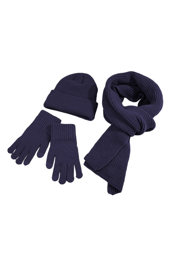 Autumn New Knit Hat Set Amazon Unisex Winter Solid Color Scarf Hat Three-Piece, Scarf for Men and Women Black