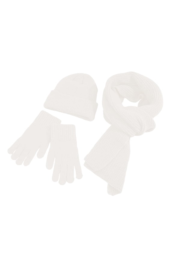 Autumn New Knit Hat Set Amazon Unisex Winter Solid Color Scarf Hat Three-Piece, Scarf for Men and Women White,One Size