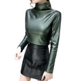 thumbnail image 1 of MIASHUI Autumn Winter Lined Thick Leather High Neck&nbsp;Thermal Underwear&nbsp;Top Base Layer Long Sleeve Shirt Small Blouse Green,M, 1 of 4