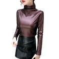 thumbnail image 1 of MIASHUI Autumn Winter Lined Thick Leather High Neck&nbsp;Thermal Underwear&nbsp;Top Base Layer Long Sleeve Shirt Small Blouse Red,S, 1 of 4