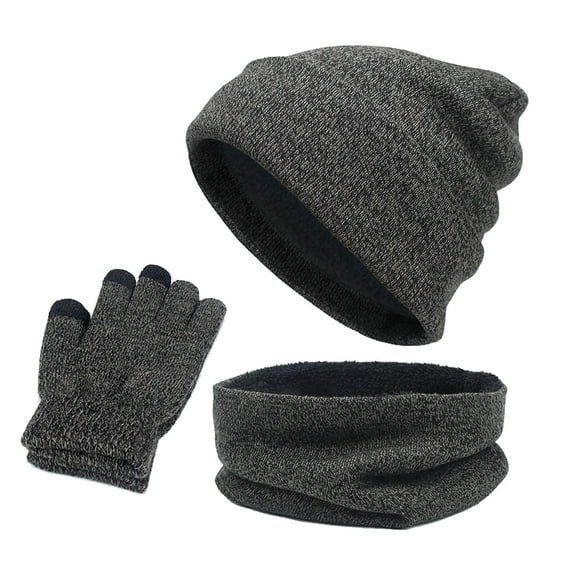MIASHUI Autumn Winter Knit Solid Color Adult Outdoor Plush Thick Warm Hat, Scarf, and Gloves Three-Piece Set, Scarf Set Dark Gray