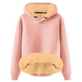 thumbnail image 1 of Women's Sherpa Lined Pullover Hoodie, Winter Warm Long Sleeve Casual Sweatshirt, Solid Color Hooded Top Pink,M, 1 of 4