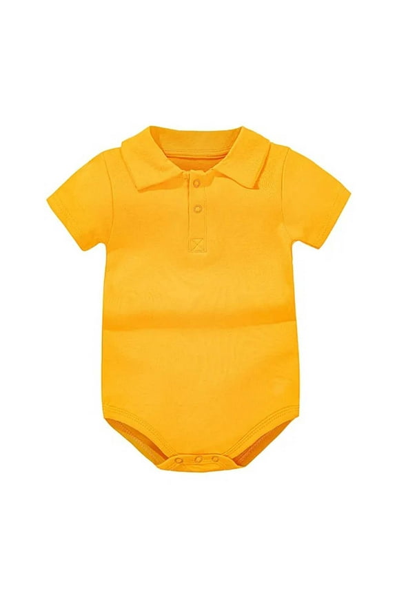 Baby Boys Girls Polo Bodysuit Summer Short Sleeve Romper for School Party,Light Yellow,6-9 Months