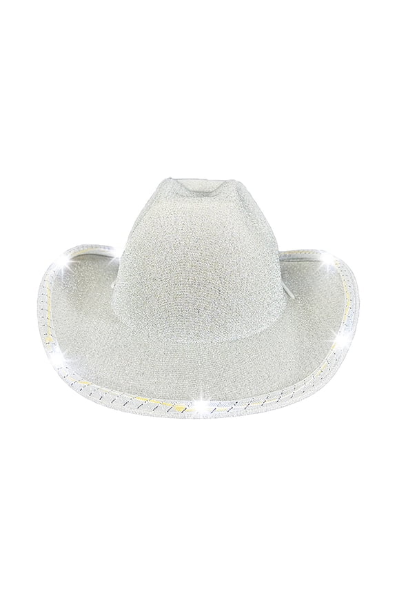 Battery Operated Light Up Western Cowboy Hat, Flashy Party Hat for Night Events, Fun Lighted Hat for Concerts and Celebrations Silver