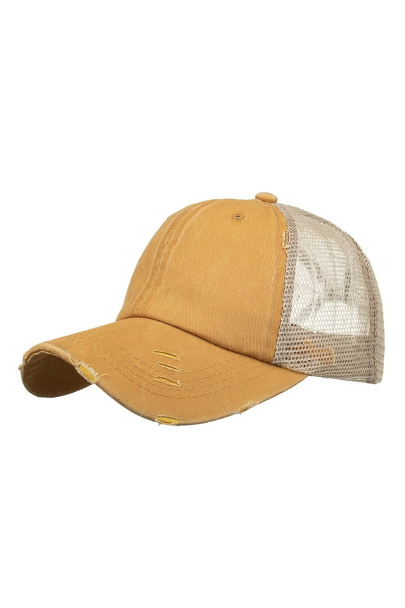 Big Head Baseball Cap for Women Washed Vintage Korean Style Deep Visor Face Adjustable Hat for Women XXL Hats Yellow