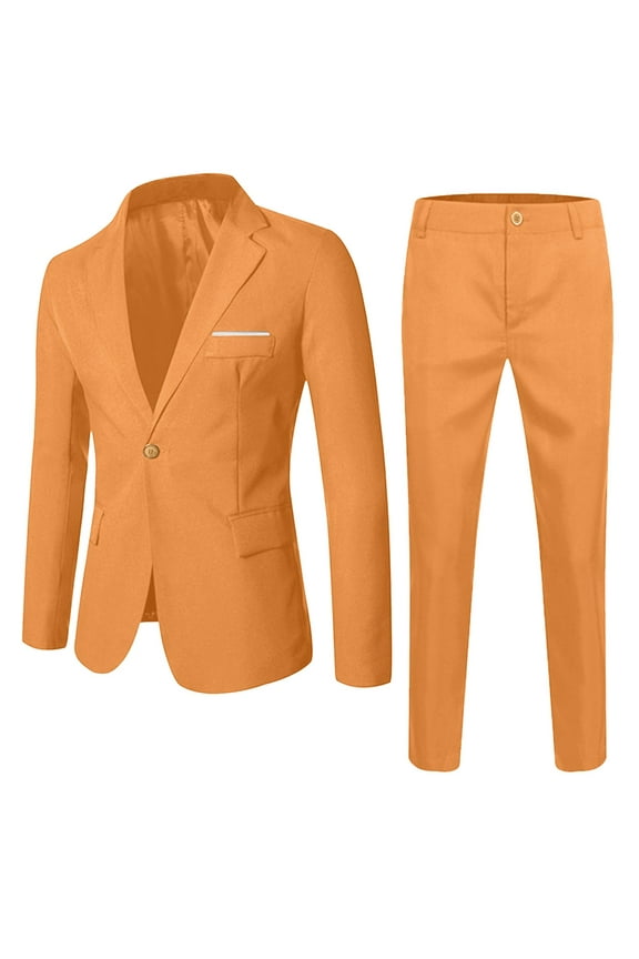 Boy Suits 2 Piece Slim Fit Formal Suit Set Jacket Pants for Wedding Party,Yellow,12-13 Years