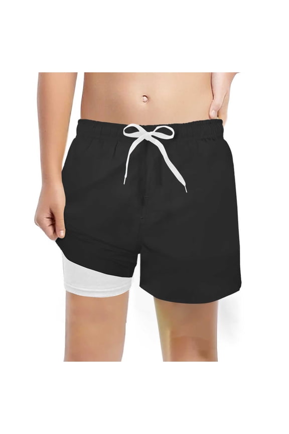 Boys Swim Trunks with Liner Compression Beach Bathing Suit Toddler Swim Shorts,Black,10-12 Years