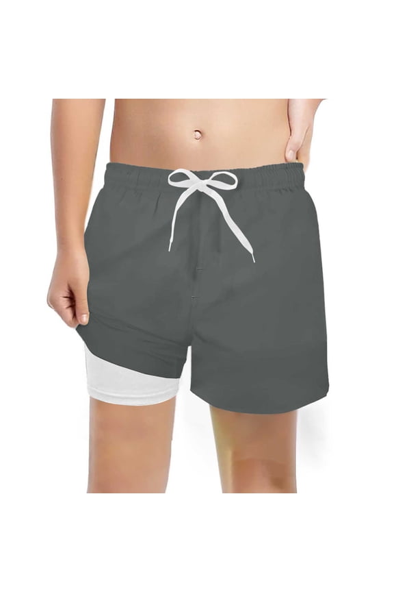 Boys Swim Trunks with Liner Compression Beach Bathing Suit Toddler Swim Shorts,Grey,10-12 Years