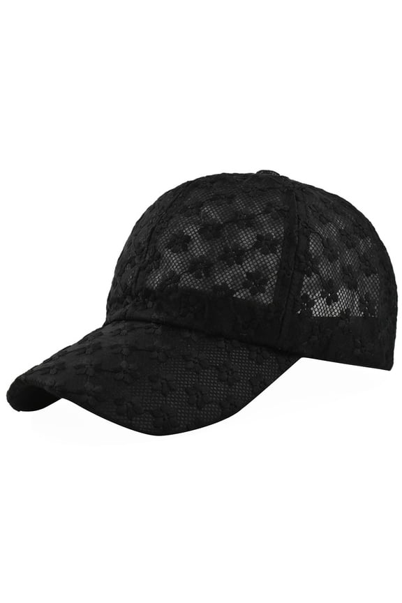 Casual Lace Baseball Cap Women Fashion Floral Brim Adjustable Black