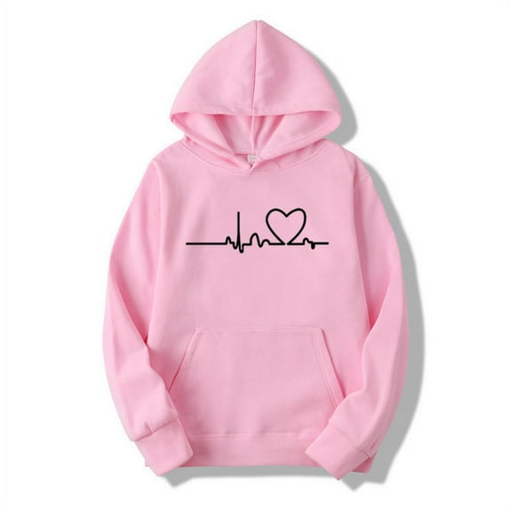 Women's Printed Pullover Hoodie, Winter Long Sleeve Casual Graphic Sweatshirt, Loose Fit Comfortable Hooded Top Pink,M