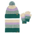 thumbnail image 1 of MIASHUI Children's Pom Pom Knit Hat Color Block Wool Blend Hat, Scarf, and Gloves Three-Piece Set Warm Neck Scarf Set Green, 1 of 9