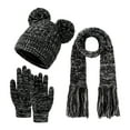 thumbnail image 1 of MIASHUI Children's Winter Plied Yarn Double Pom Pom Fringe Scarf Gloves Hat Warm Three-Piece Set 3-12 Years Black, 1 of 5