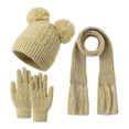 thumbnail image 1 of MIASHUI Children's Winter Plied Yarn Double Pom Pom Fringe Scarf Gloves Hat Warm Three-Piece Set 3-12 Years Yellow, 1 of 5