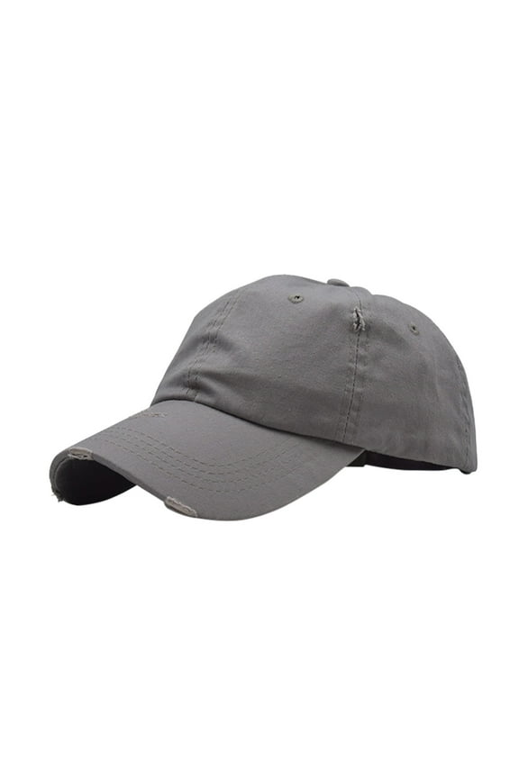 Cotton Rip Baseball Cap Ponytail Hole Curved Brim Sun Women Outdoor Grey