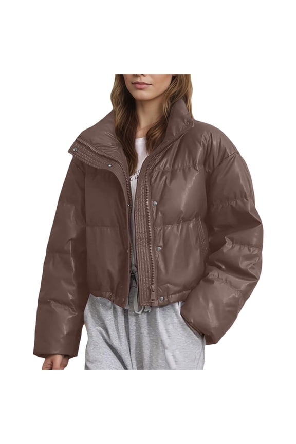 Down Cotton Parka Women's Short 2025 Cotton Puffer Jacket, Petite Size Winter Coat Cold Proof Coffee,XL