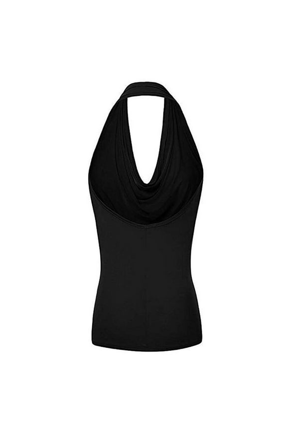 Elegant Drape Backless Neck Sleeveless Blouse Top for Women Vest Tank Black,S