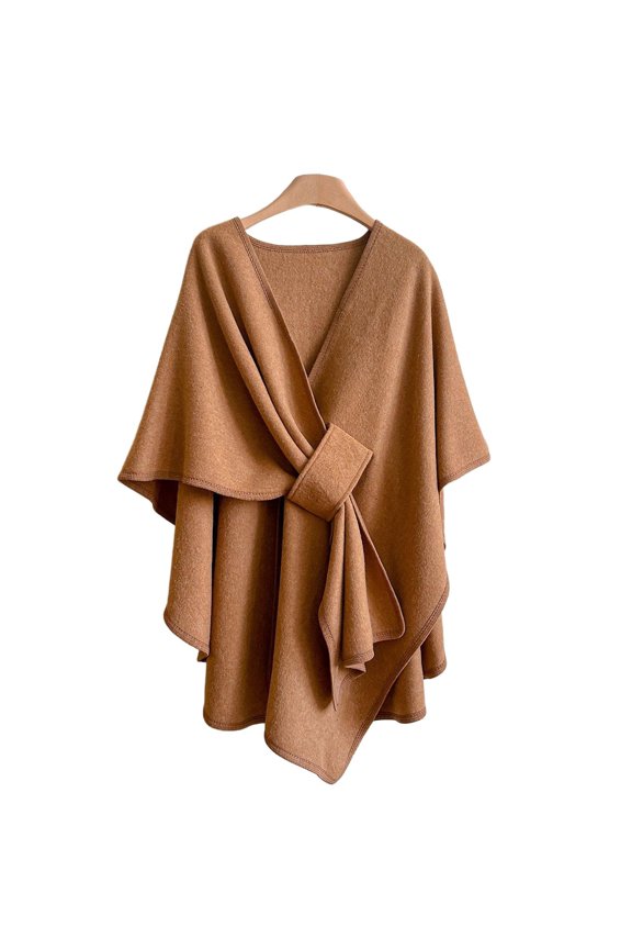 Elegant Knitted Cape Wrap Shawl Cardigan Cover Up Soft Loose Fit Long Outerwear Coat For Casual Evening Wear