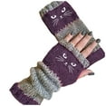 thumbnail image 1 of MIASHUIWomen's Knitted Fingerless Gloves Winter Warm with Cat Face Embroidery & Design, Thick Cozy Fashion Casual Leaky Finger Gloves,Purple, 1 of 3