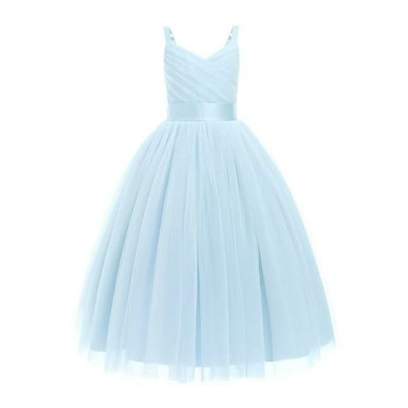 MIASHUI Elegant V-Neck Flower Girl Dress for Wedding Birthday Girl's Formal Dresses,Blue,8-10 Years