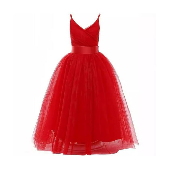 MIASHUI Elegant V-Neck Flower Girl Dress for Wedding Birthday Girl's Formal Dresses,Red,4-6 Years