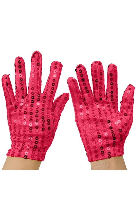Elegant Women's Stage Performance Sequin Gloves for Dress Decoration and Party Events Hot Pink,One Size
