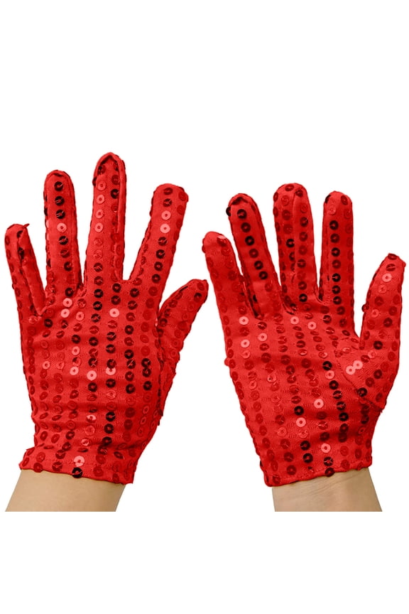 Elegant Women's Stage Performance Sequin Gloves for Dress Decoration and Party Events Red,One Size
