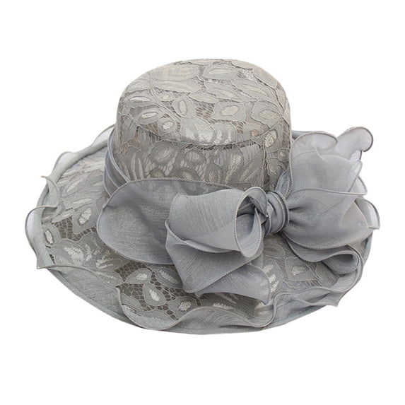 MIASHUI Elegant Women's Wedding Party Fascinator Hat with Wide Tea Brim and Decorative Embellishments Grey