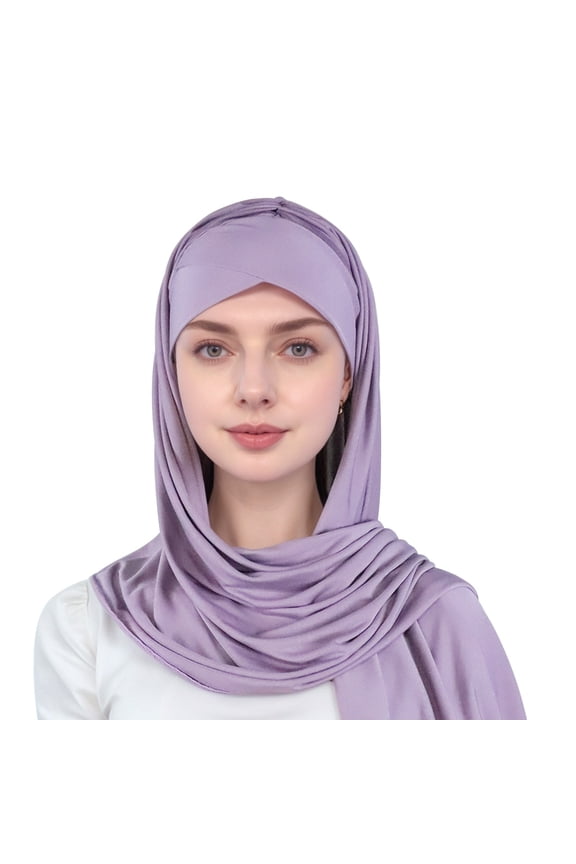 Fashion Simple Solid Color Scarf Hat Forehead Single Layer Cross Tie Integrated Sand Protection Scarf Light Purple,One Size