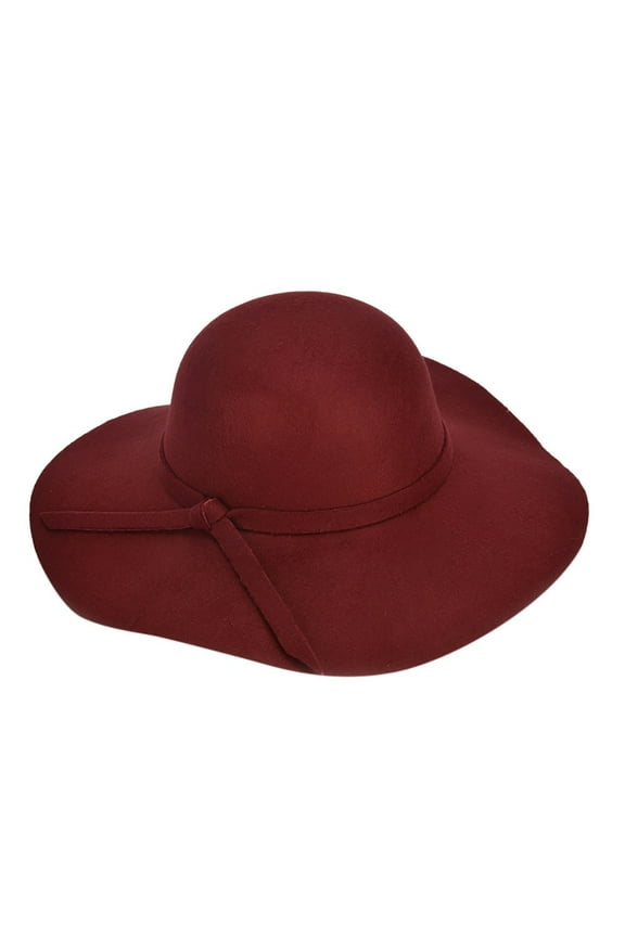 Fashionable Wool Bowler Hat for Women Wide Brim Summer Beach Sun Floppy Cap Red