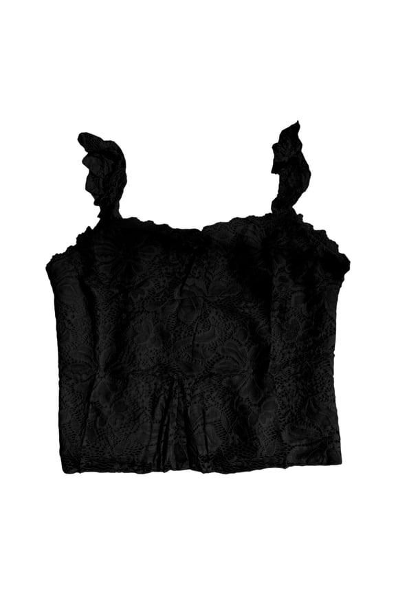 French Style Lace Trim Backless Tank Top For Women Stylish Summer Apparel Black,S