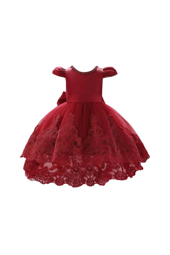 Girl Embroidery Lace Princess Pageant Dress Prom Ball Gown,Brick Red,6-12 Months