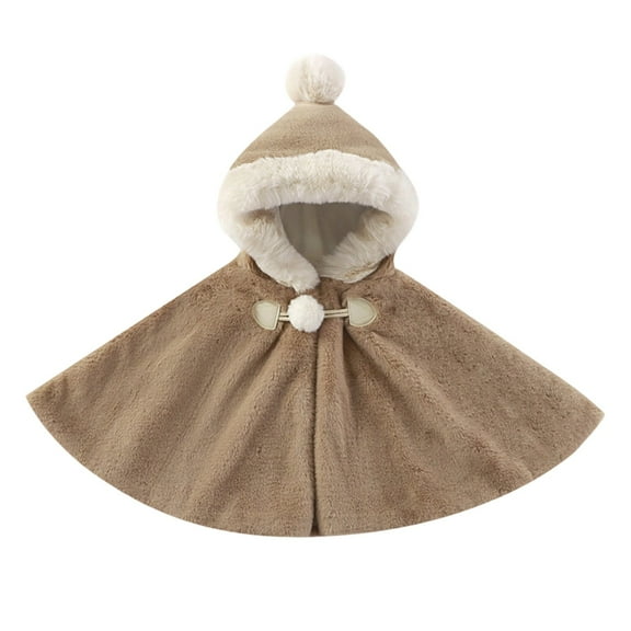 MIASHUI Girl's Shawl Cape Baby Plush Cloak Outerwear Thick Children's Shawl Warm Top Plush Outerwear 1-8 Years Khaki
