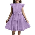 thumbnail image 1 of MIASHUI Girls Elegant Dresses Kids Summer Ruffle Sleeve Dress with Belt,Purple,15-16 Years, 1 of 5