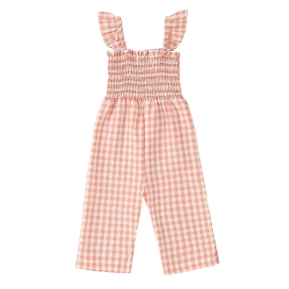 MIASHUI Girls Plaid Jumpsuit Flutter Sleeve Square Neck Wide Leg Rompers,Red,3-4 Years