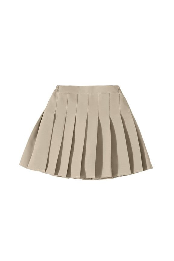 Girls Pleated Mini Skirt High Waist Tennis School Uniform Skirts,Khaki,7-8 Years