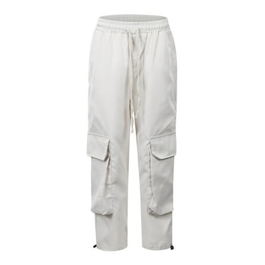 MIASHUI Girls Sweatpants Kids High Waisted Straight Leg Cargo Pants with Pockets,White,9-10 Years