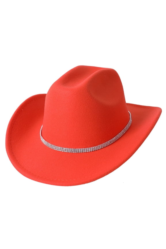 Glitter Silver Cowboy Hats for Women Western Sparkly Rhinestone Cowgirl Hat,Orange,One Size