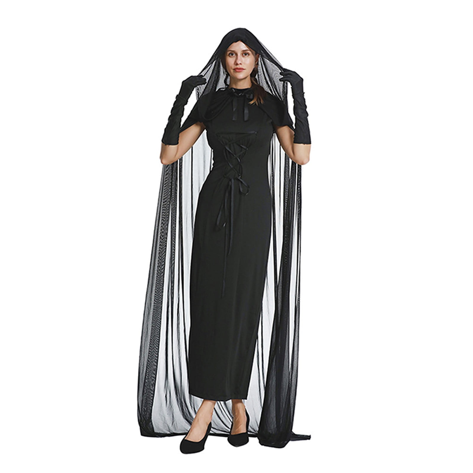 MIASHUI Halloween Costumes Women's Classic Black Mesh Witch Outfit