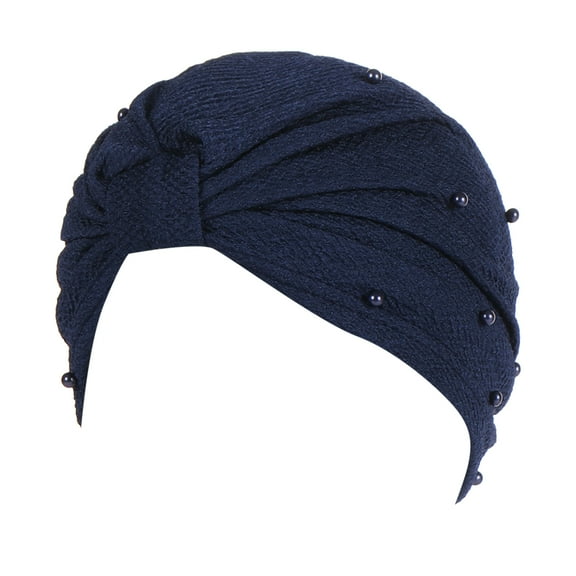 MIASHUI Handmade Crochet Flower Beaded Pineapple Headwrap Turban Women Navy