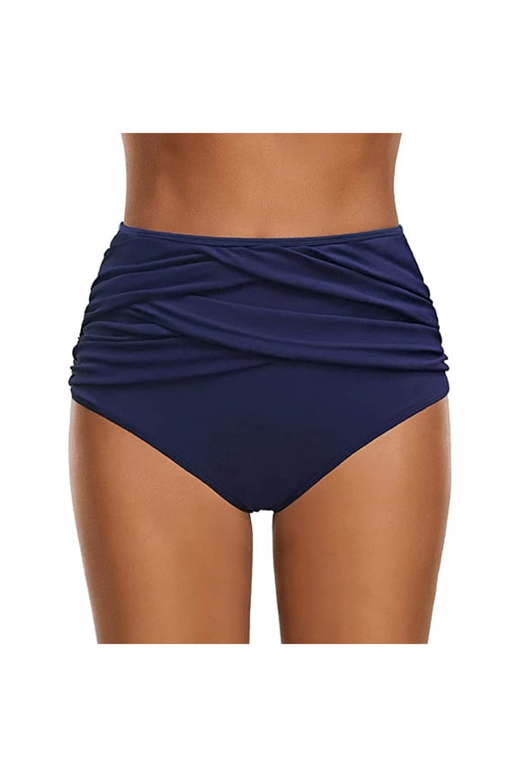 High Waist Bikini Bottoms Ruched Swim Briefs For Women Plus Size Swimsuit Navy,S
