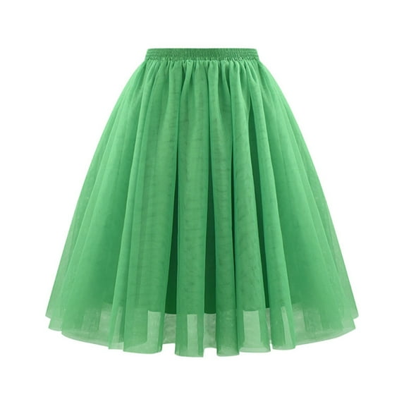 MIASHUI High Waist Pleated Mesh Skirt Soft Sheer Midi A-Line Princess Dress Large Size Navy Blue Dress Skirt GN2,XL